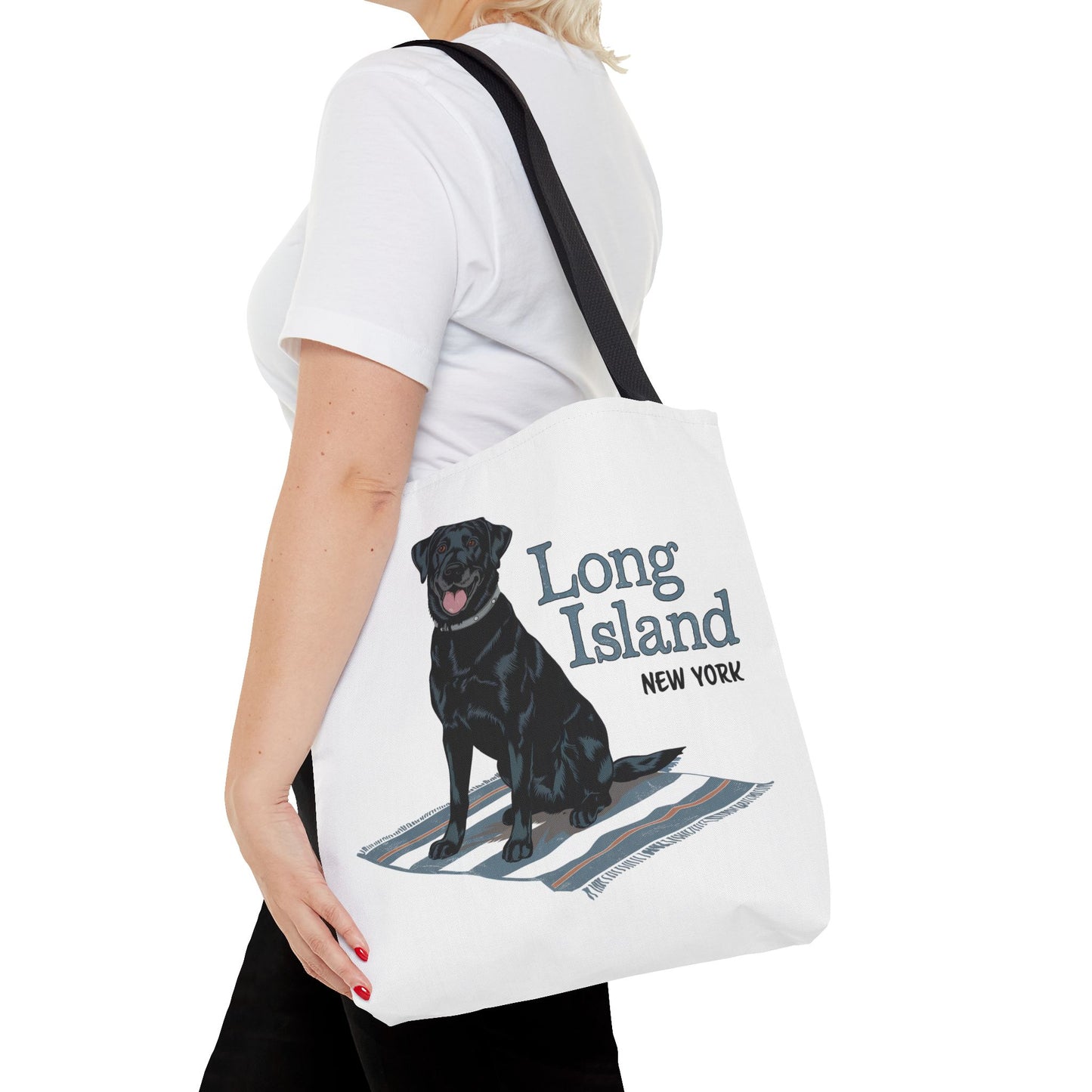 What's Up Long Island? Black Labrador Tote Bag – Perfect for Dog Lovers and Beach Days