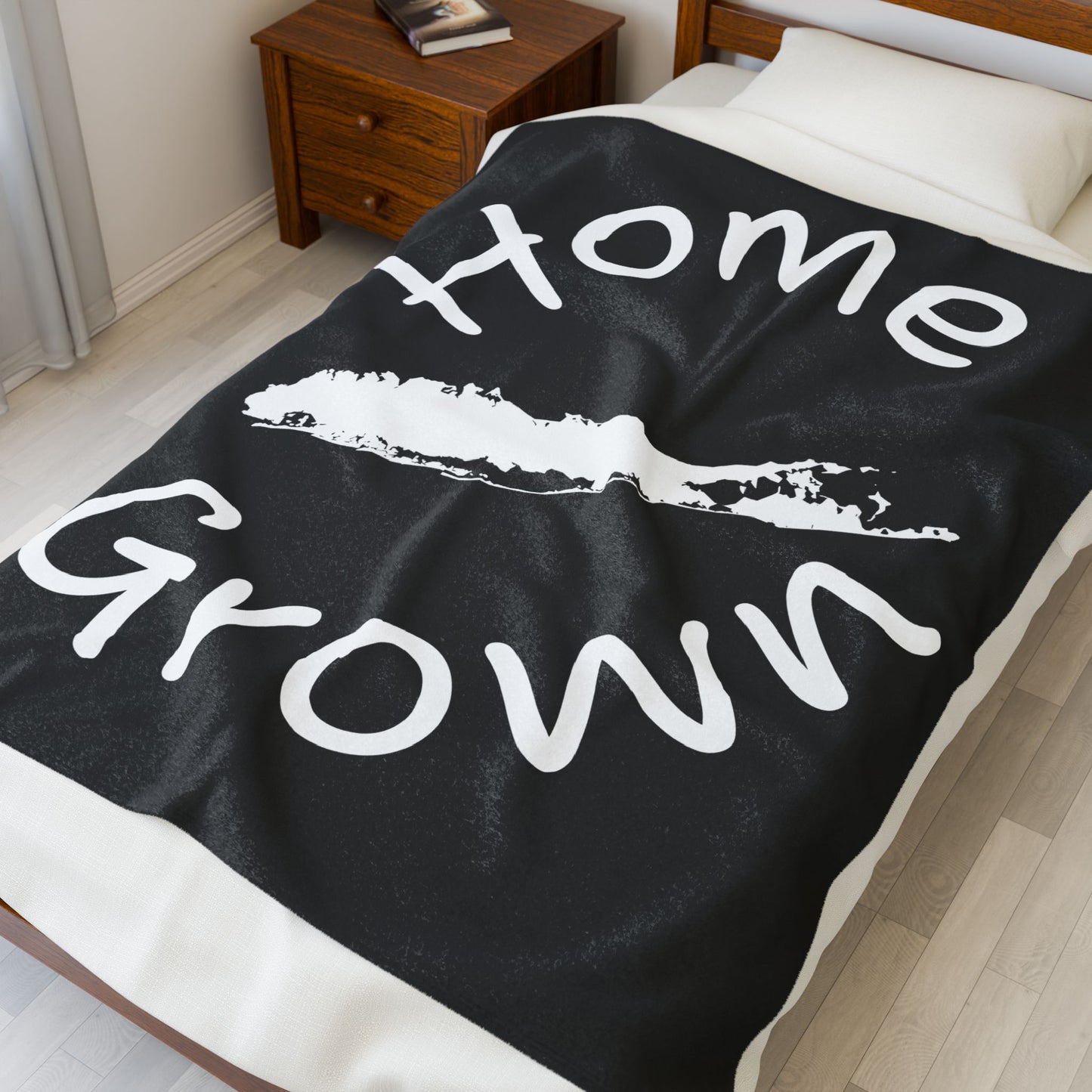 What's Up Long Island? Black Home Grown Cozy Velveteen Plush Blanket - Perfect for Long Island Home Comfort