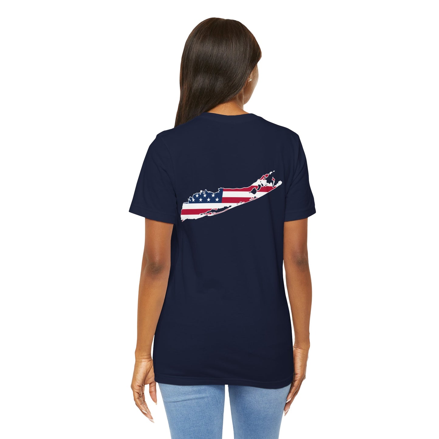 USA What's Up Long Island? Flag Tee - Unisex Jersey Short Sleeve Shirt - Print on front and back