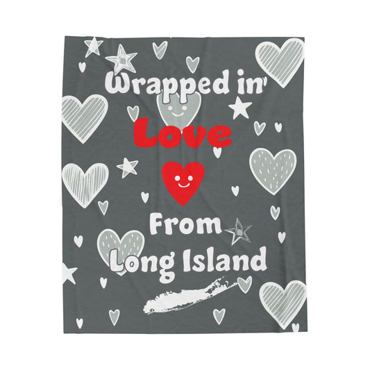 What's Up Long Island? Wrapped in Love Cozy Velveteen Plush Blanket - 5 Colors Available, Heart Design, Gift for Loved Ones