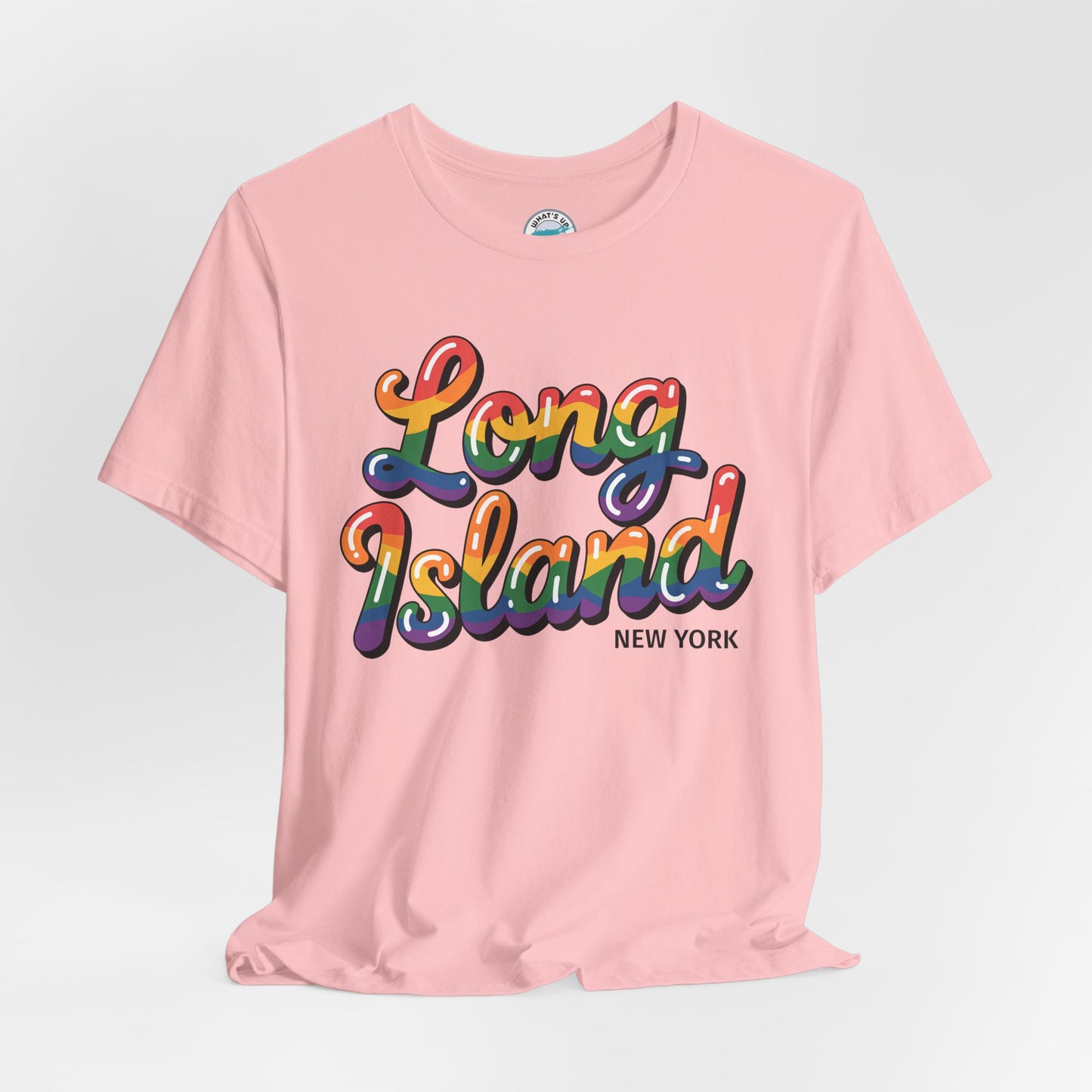 What's Up Long Island? New York Rainbow Script T‑Shirt