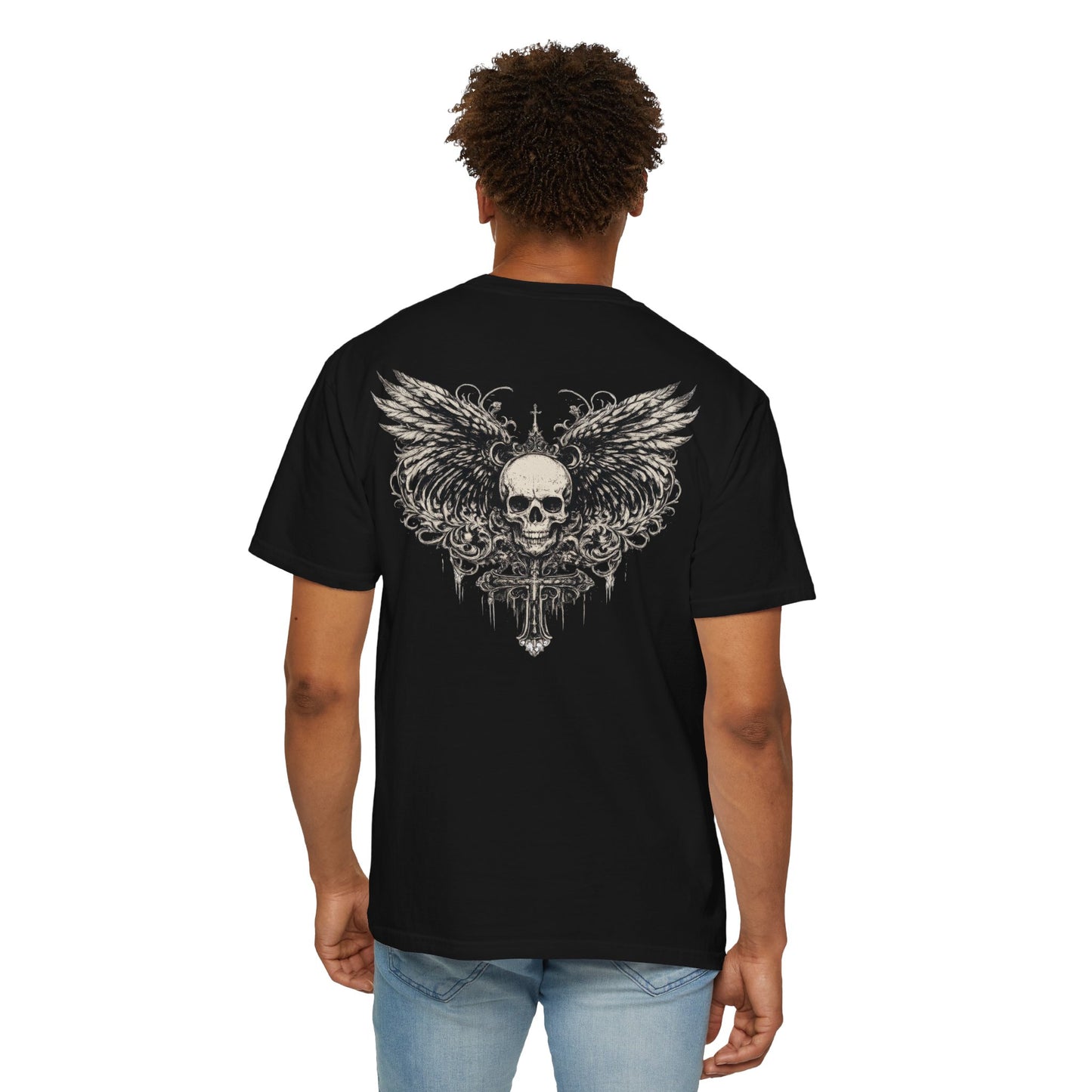Skull with Wings T-Shirt — Gothic Skull & Sword Graphic Tee
