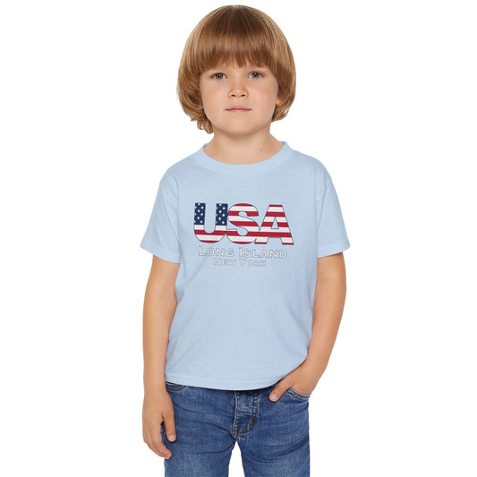 What's Up Long Island? Patriotic Unisex Toddler T-Shirt with USA Long Island Flag Design, Perfect for Independence Day, Family Gatherings, New York Pride