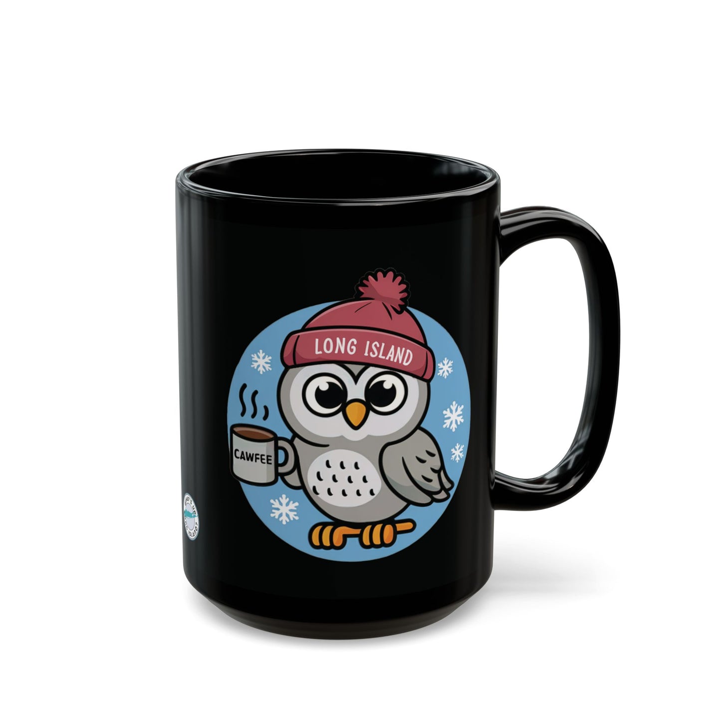 What's Up Long Island? Cawfee Winter Owl Mug 11 & 15 oz - Perfect for Hot Drinks, Winter Vibes, Gift for Owl Lovers