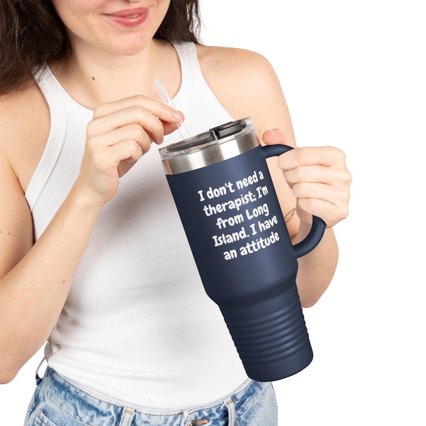 What's Up Long Island? Funny Insulated Travel Mug, 40oz - Perfect Gift for Coffee Lovers, Road Trips, Attitude, Humorous Drinkware, Long Island Pride