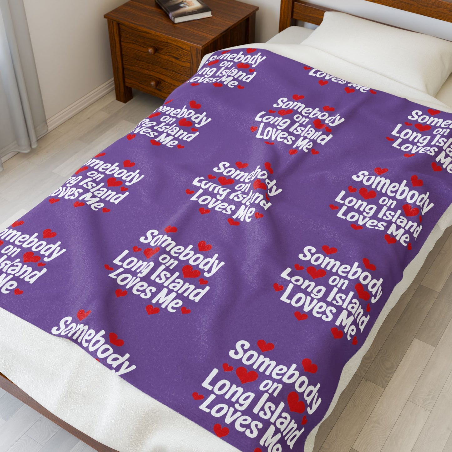 "Somebody on Long Island Loves Me" - Purple Cozy Velveteen Blanket - What's Up Long Island?