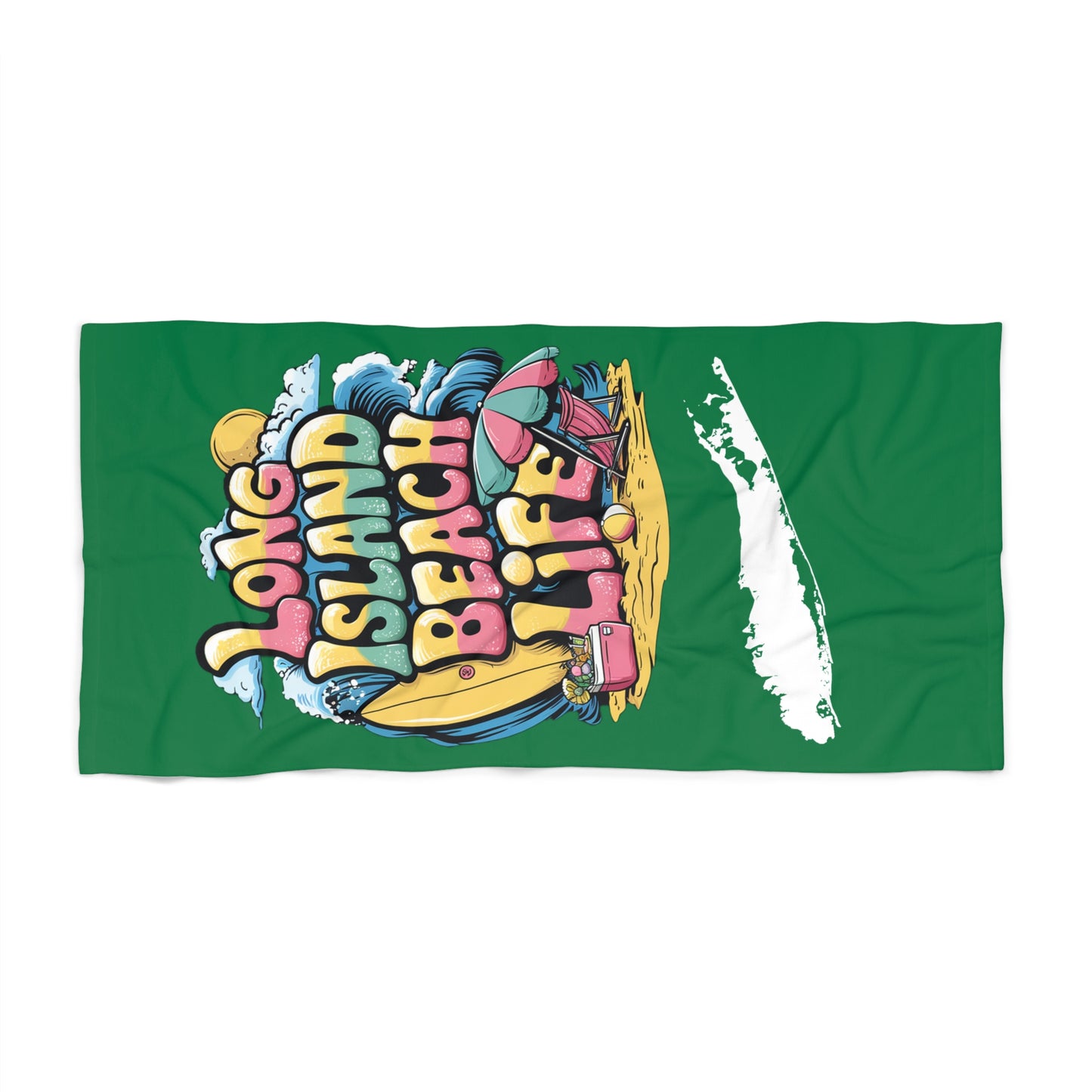 What's Up Long Island? Beach Life - Green Beach Towel