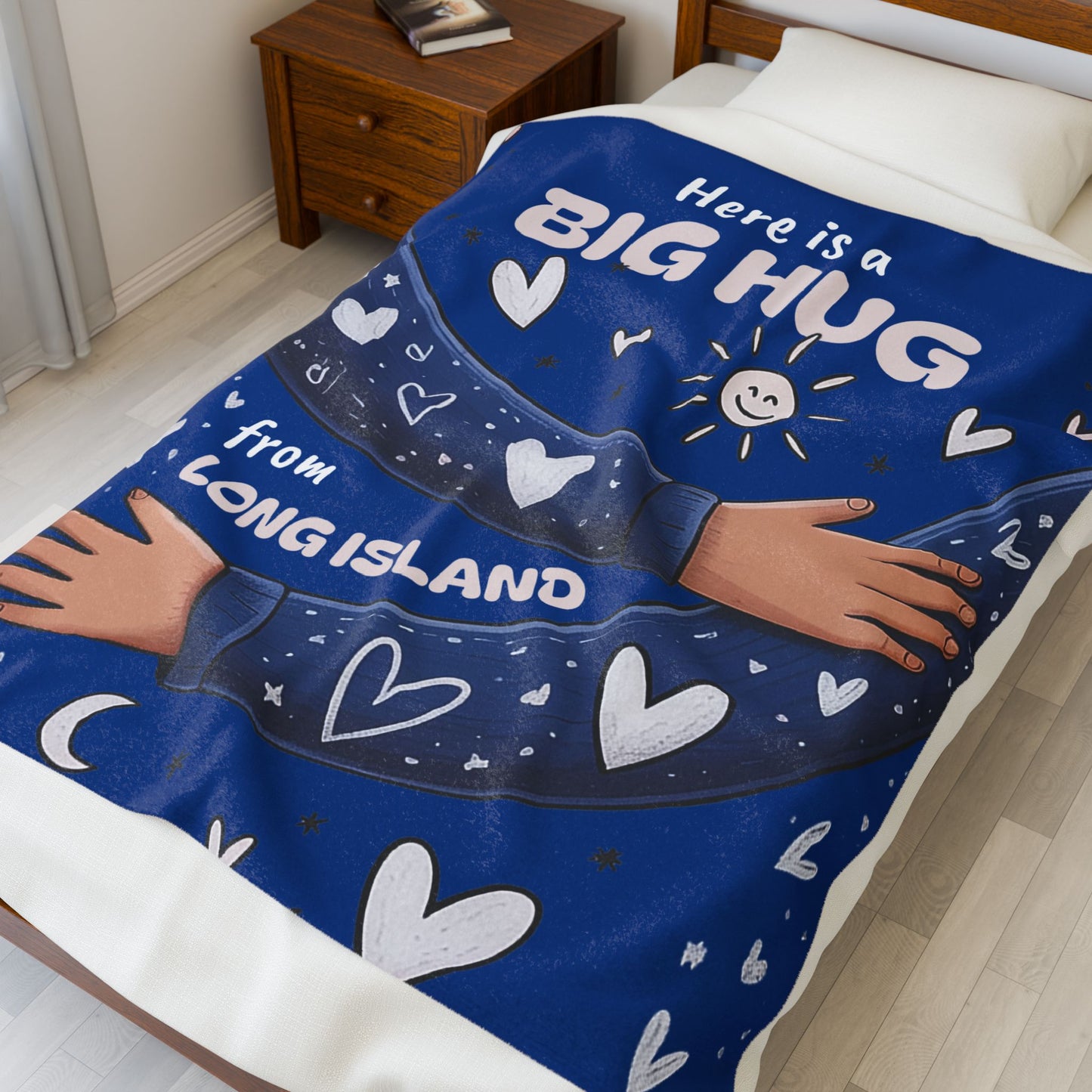 What's Up Long Island? Big Hug Velveteen Dark Blue Plush Blanket - Big Hug from Long Island - Cozy Gift for Loved Ones