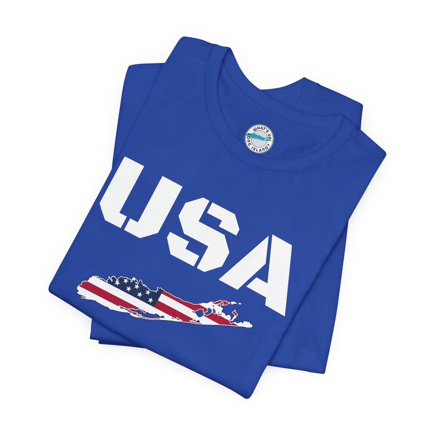 USA What's Up Long Island? Flag Graphic Unisex Jersey Tee - Perfect for Patriotic Occasions