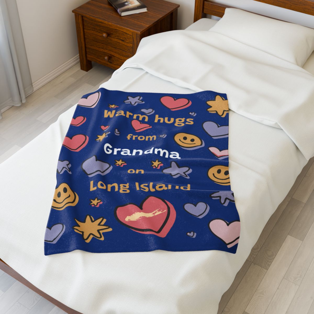 PERSONALIZED - What's Up Long Island? Blue Warm Hugs Cozy Velveteen Blanket 30x 40", Gift for Loved Ones, Gift for a Child