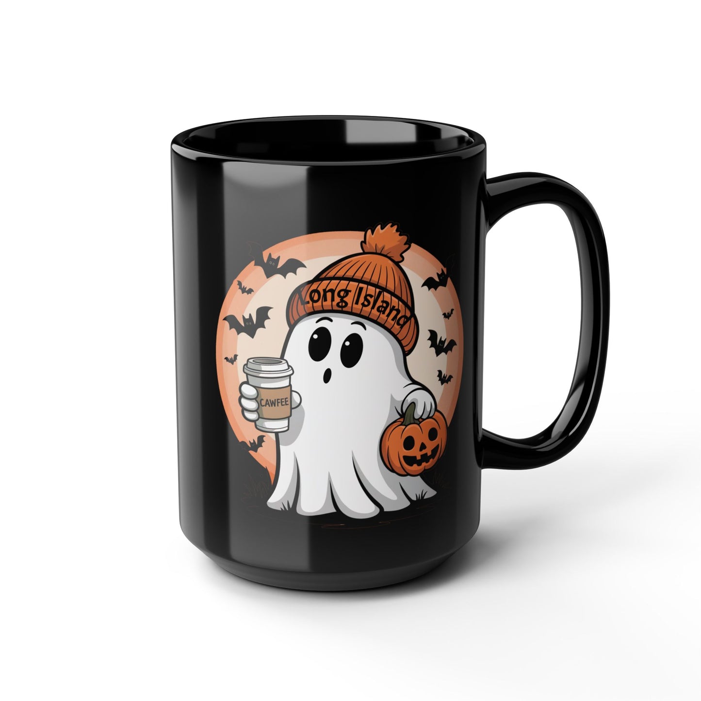 Spooky What's Up Long Island? Cawfee Ghost Mug with Pumpkin | Halloween Coffee Cup | Long Island Spirit | Perfect Gift for Fall, Halloween Decor, Ghost Lovers