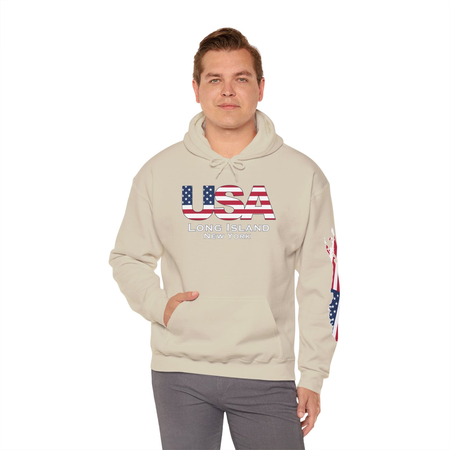 USA What's Up Long Island? Flag Hooded Sweatshirt - Unisex Heavy Blend™