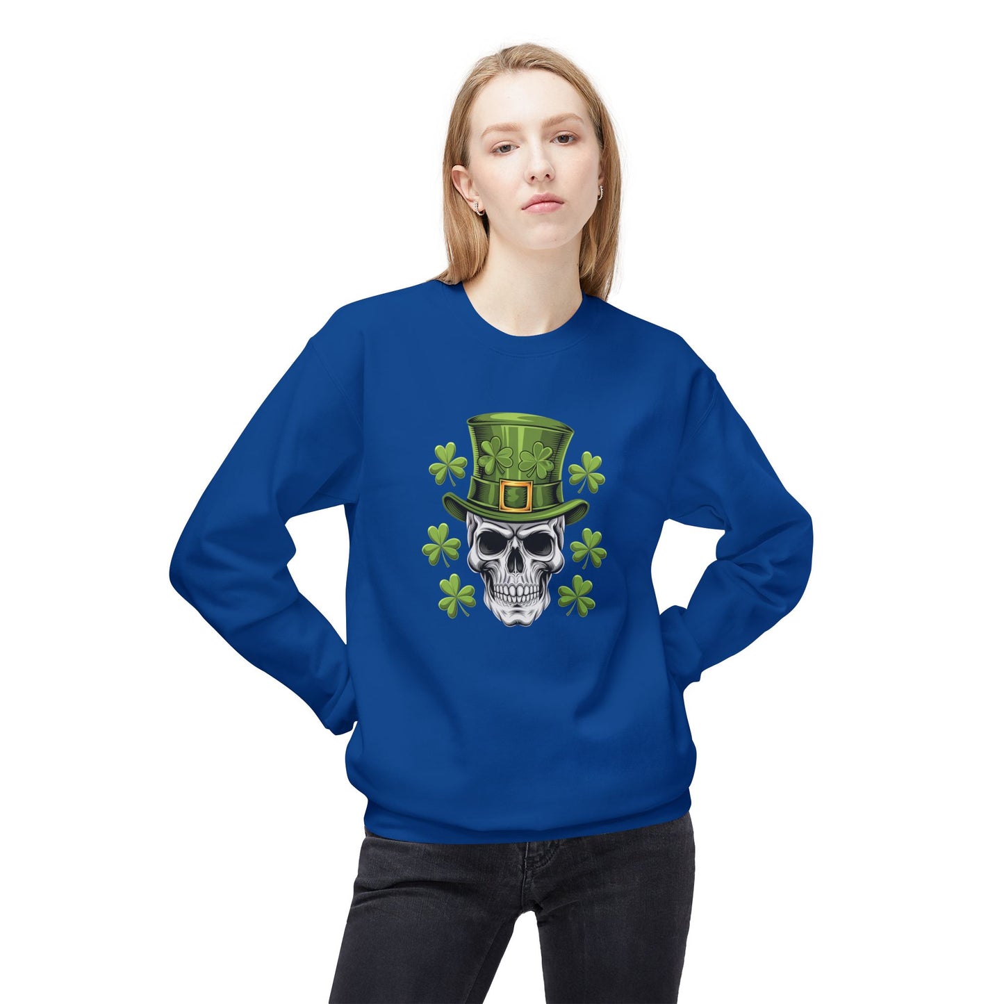 Skull and Shamrocks Sweatshirt | Unisex St. Patrick's Day Fleece Crewneck