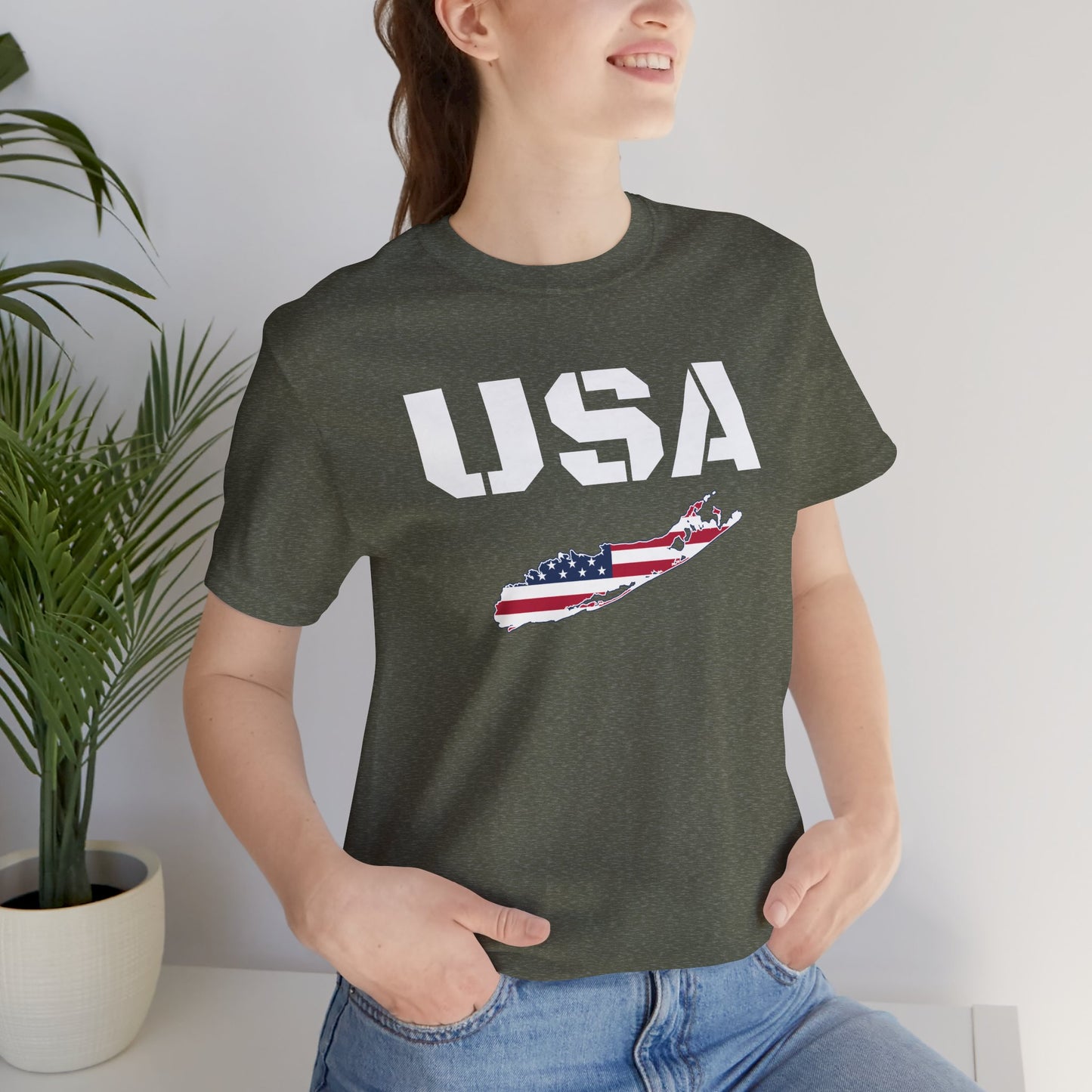 USA What's Up Long Island? Flag Graphic Unisex Jersey Tee - Perfect for Patriotic Occasions