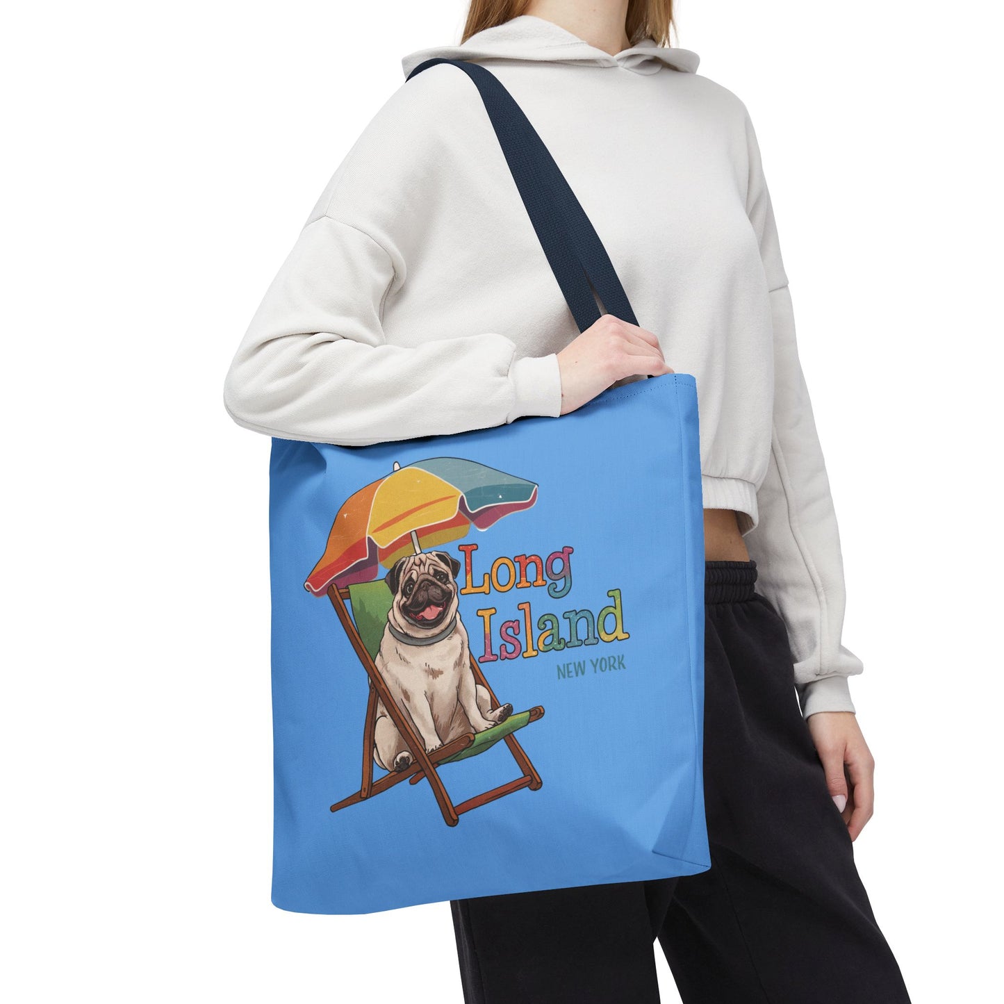 What's Up Long Island? Pug Tote Bag - Fun Beach Vibes for Dog Lovers