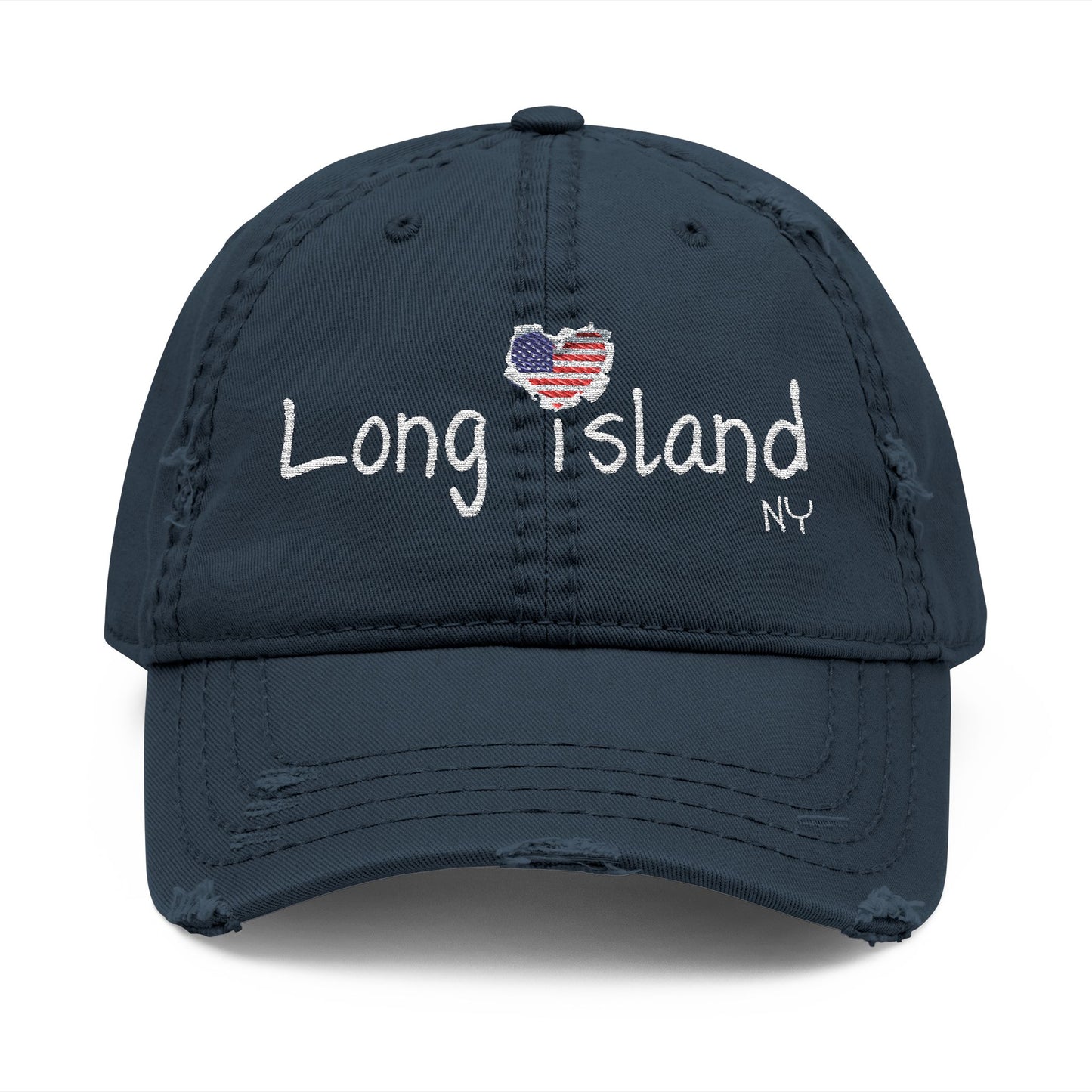 What's Up Long Island? NY Embroidered Distressed Hat with American Heart