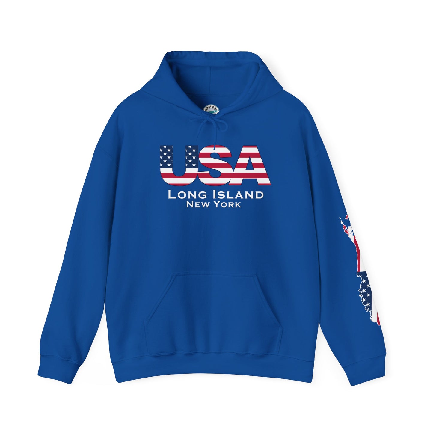 USA What's Up Long Island? Flag Hooded Sweatshirt - Unisex Heavy Blend™