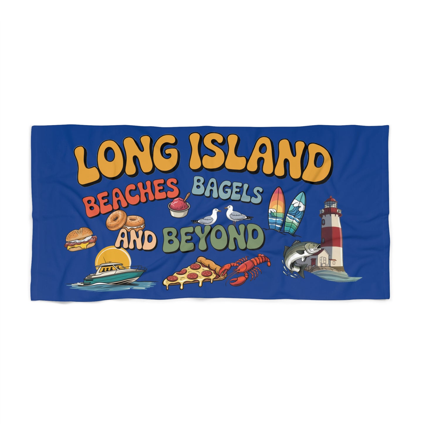 What's Up Long Island? Blue, Beaches, Bagels and Beyond Beach Towel - Fun Summer Vibes for Long Island Beach Lovers