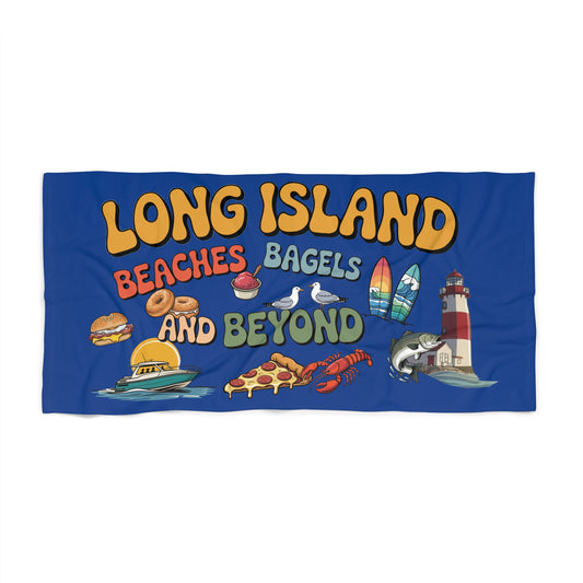 What's Up Long Island? Blue, Beaches, Bagels and Beyond Beach Towel - Fun Summer Vibes for Long Island Beach Lovers