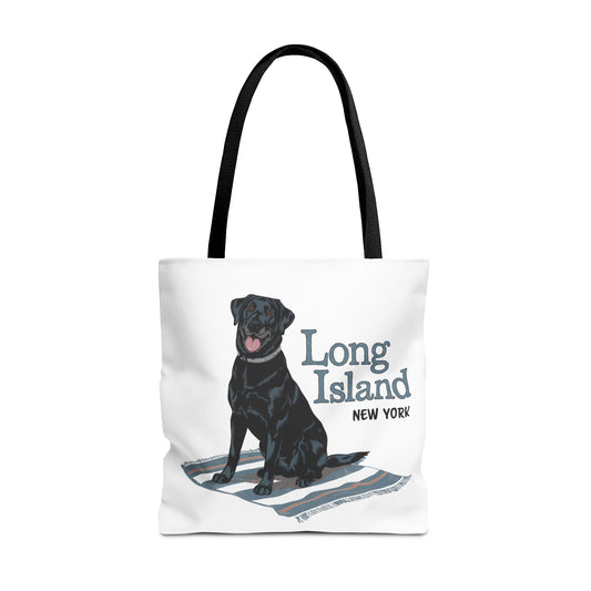 What's Up Long Island? Black Labrador Tote Bag – Perfect for Dog Lovers and Beach Days