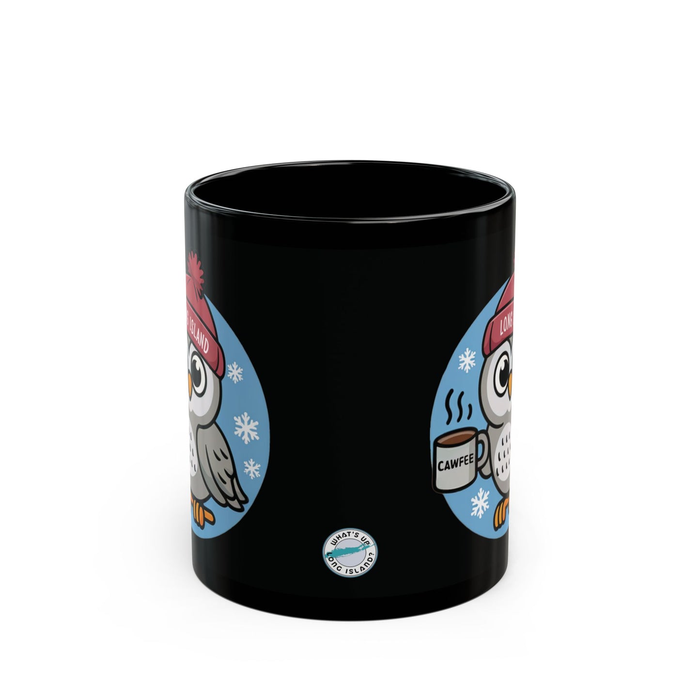 What's Up Long Island? Cawfee Winter Owl Mug 11 & 15 oz - Perfect for Hot Drinks, Winter Vibes, Gift for Owl Lovers