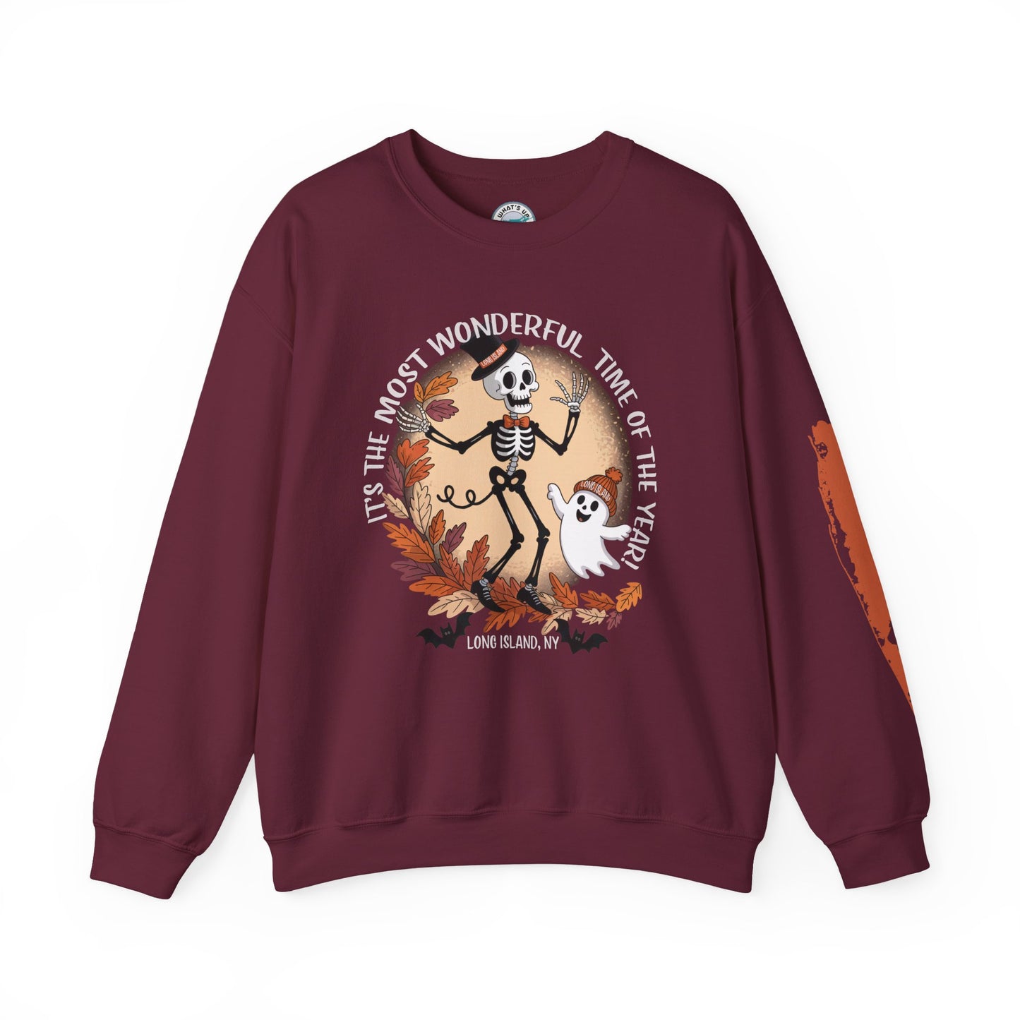 What's Up Long Island? Most Wonderful Time of the Year - Sweatshirt - Unisex Crewneck, Cozy Fall Apparel, Spooky Season Gift