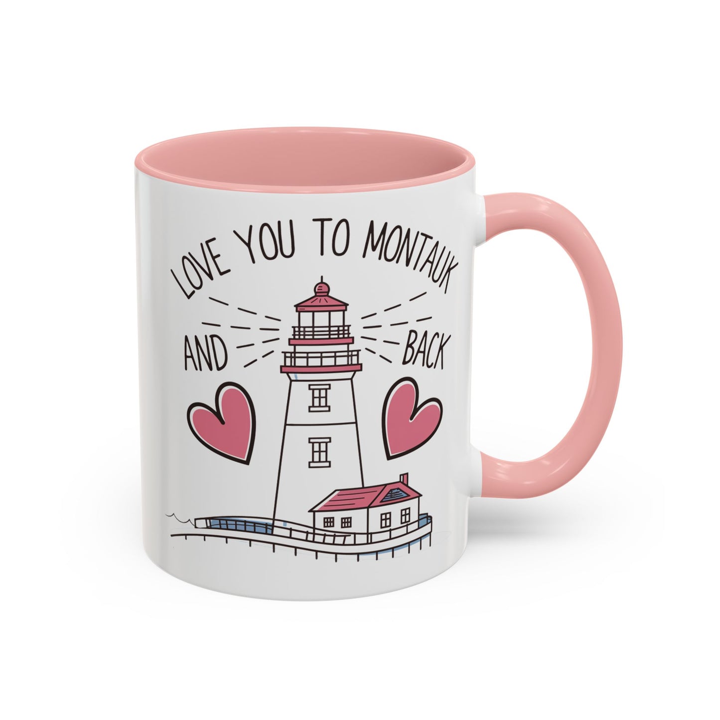 Love You to Montauk and Back - 11oz & 15oz two-tone mug - Valentine's Day, anniversaries, Long Island locals, or anyone who loves the beauty and charm of Montauk