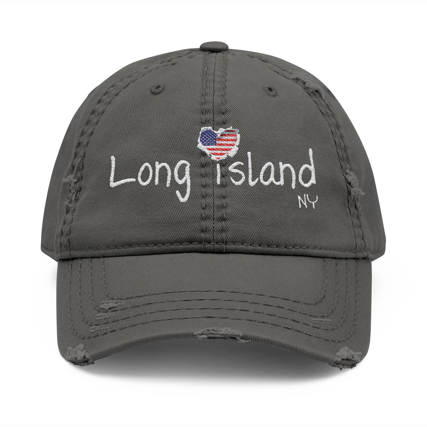 What's Up Long Island? NY Embroidered Distressed Hat with American Heart