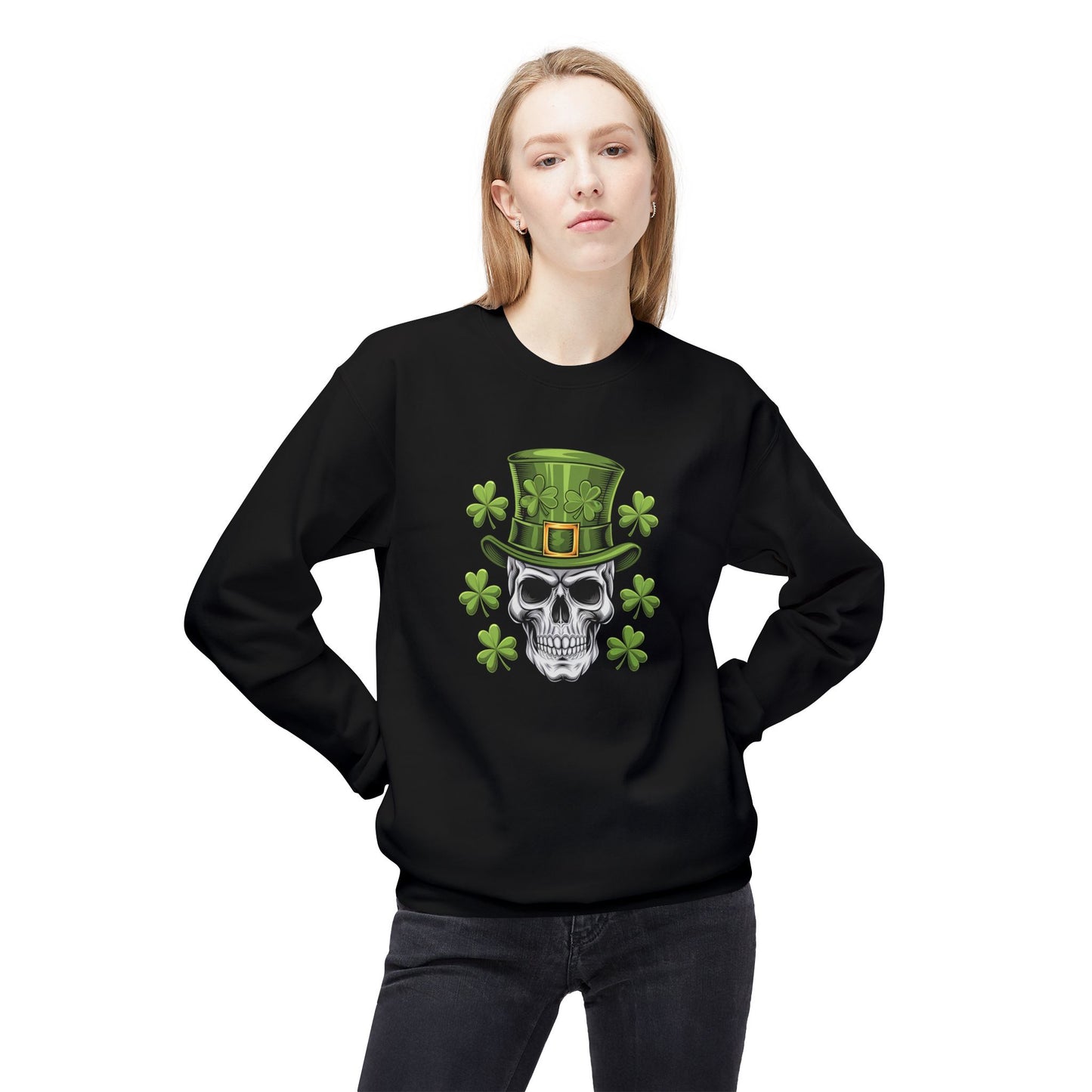 Skull and Shamrocks Sweatshirt | Unisex St. Patrick's Day Fleece Crewneck