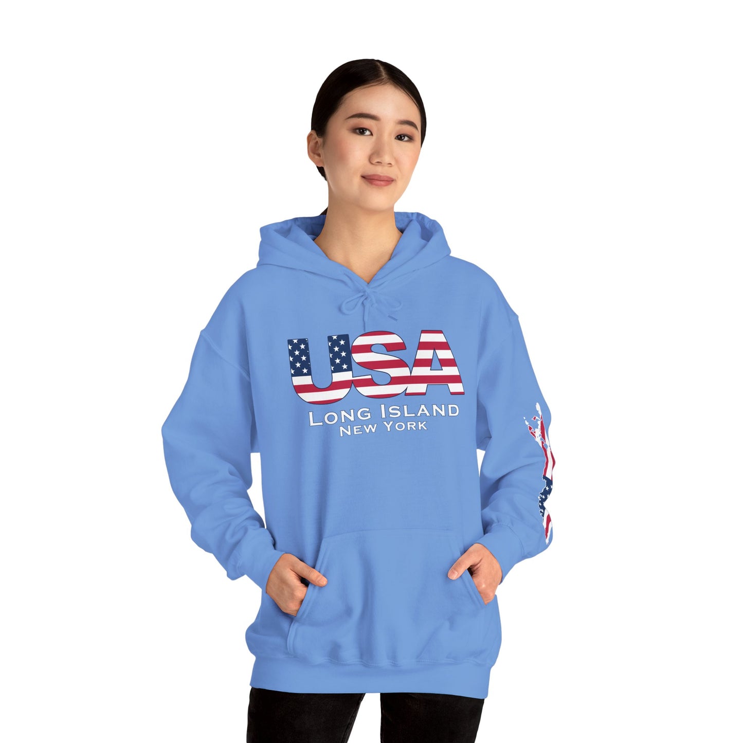 USA What's Up Long Island? Flag Hooded Sweatshirt - Unisex Heavy Blend™