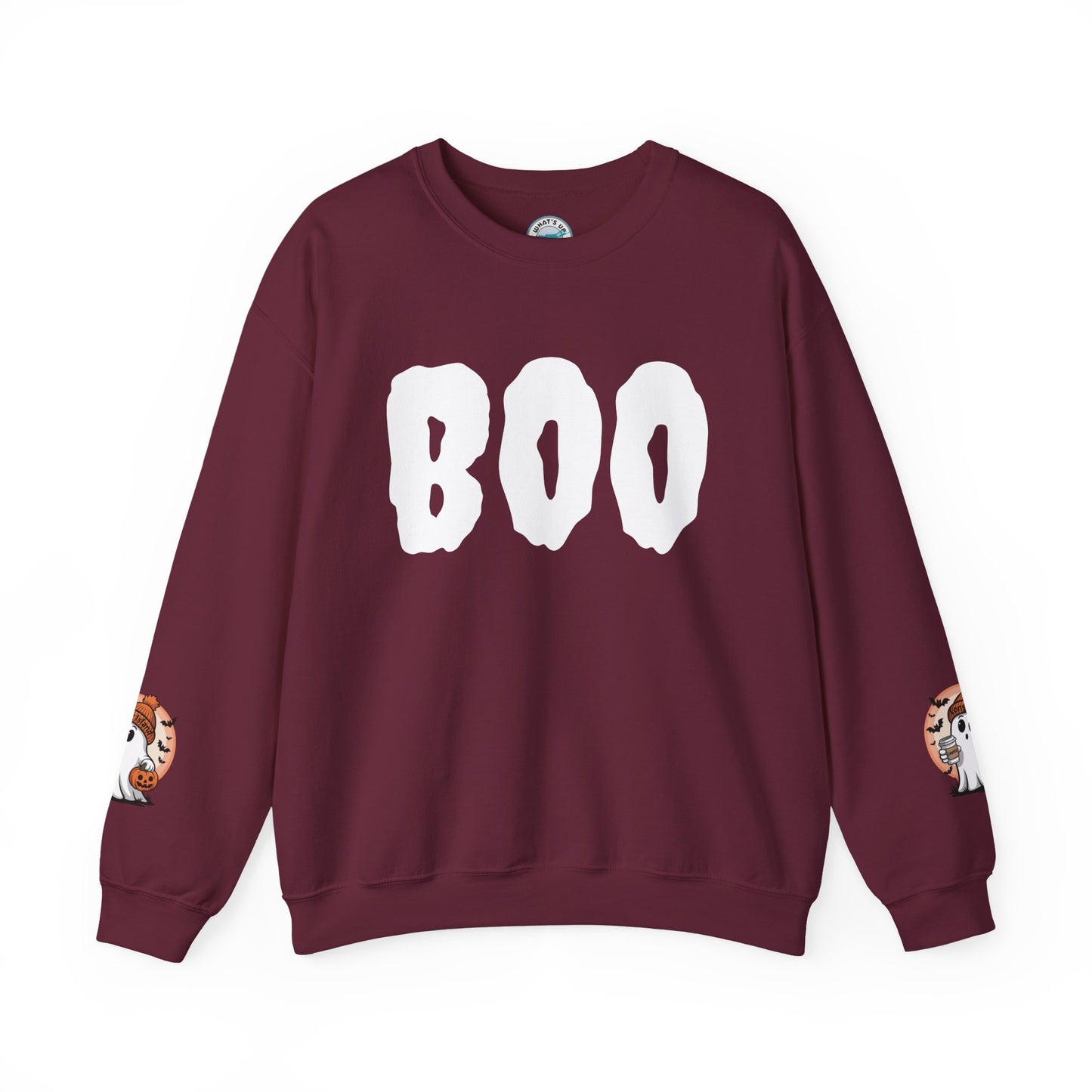 What's Up Long Island? Spooky Cawfee Long Island Ghost Unisex Crewneck Sweatshirt - Perfect for Halloween, Cozy Fall Wear, Boo