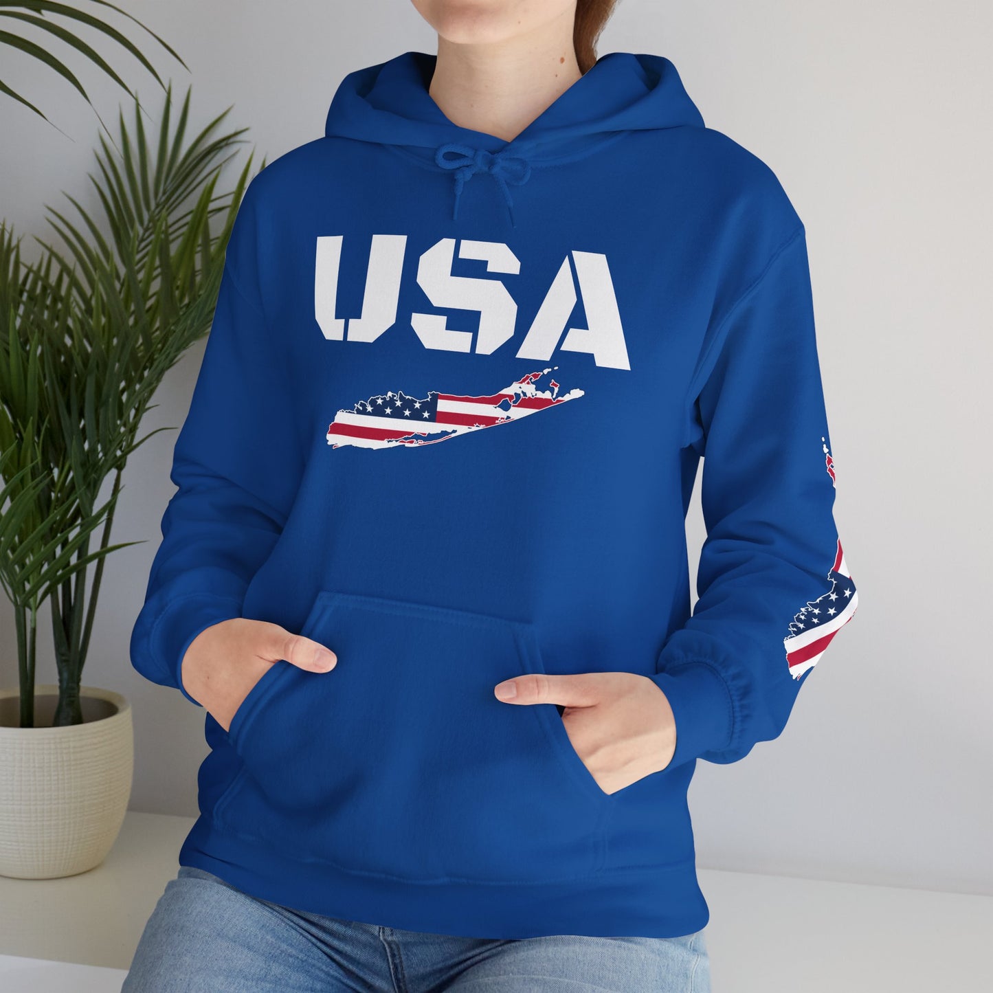 Patriotic Unisex Hooded Sweatshirt | Cozy USA What's Up Long Island? Flag Hoodie | Perfect for Independence Day