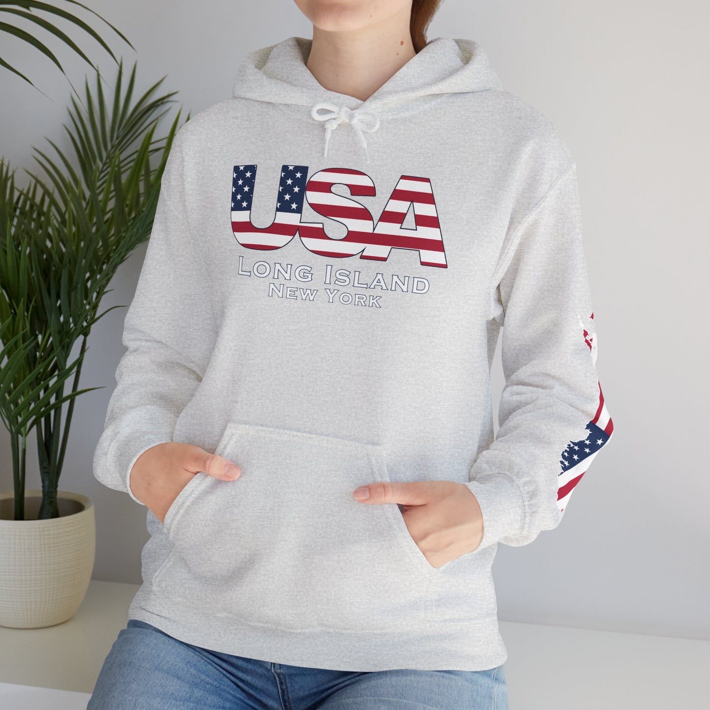 USA What's Up Long Island? Flag Hooded Sweatshirt - Unisex Heavy Blend™