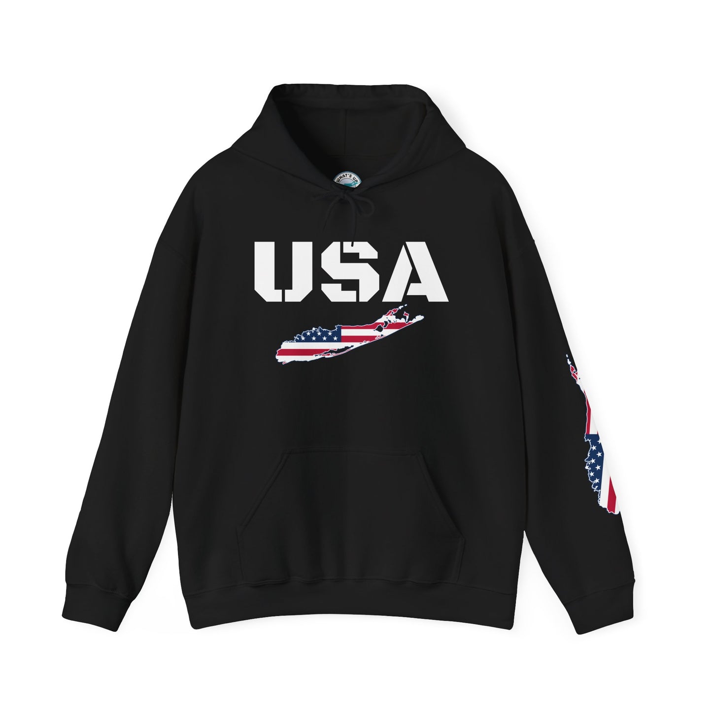 Patriotic Unisex Hooded Sweatshirt | Cozy USA What's Up Long Island? Flag Hoodie | Perfect for Independence Day