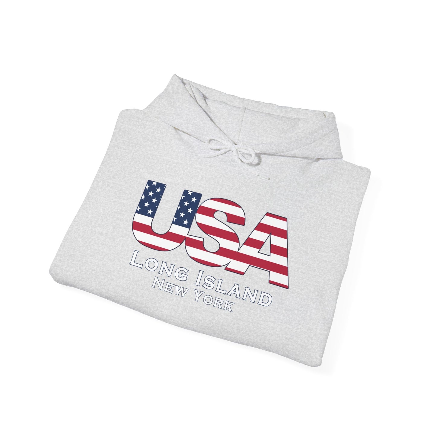 USA What's Up Long Island? Flag Hooded Sweatshirt - Unisex Heavy Blend™