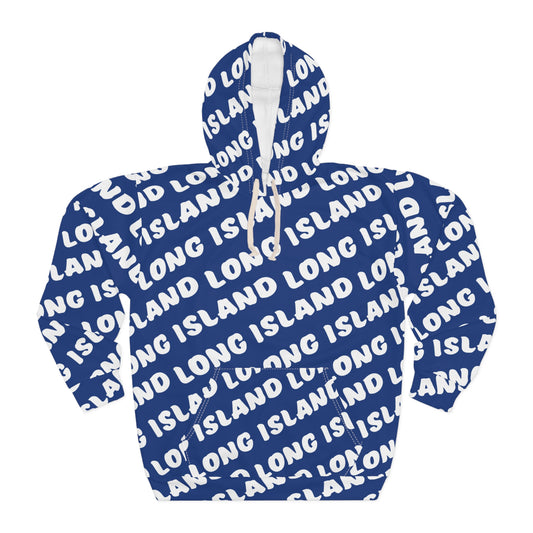 What's Up Long Island? Unisex Pullover All-Over Print Hoodie, Cozy Sweatshirt, Perfect Gift for Friends, Summer Vibes, Vacation Wear