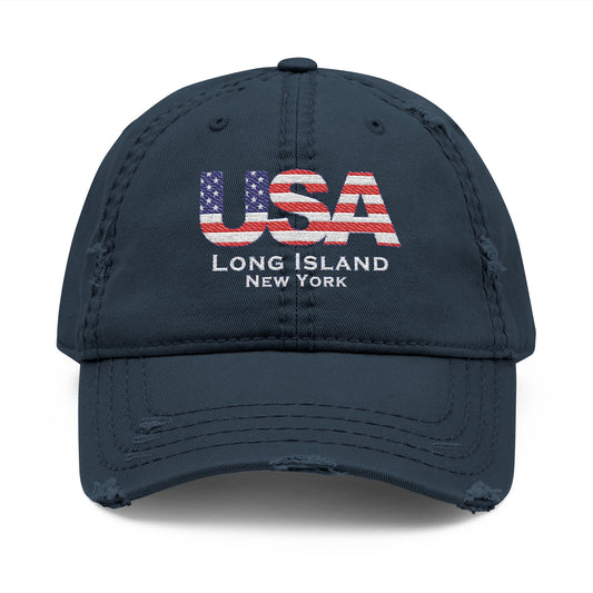 What's Up Long Island? USA Embroidered Distressed Hat
