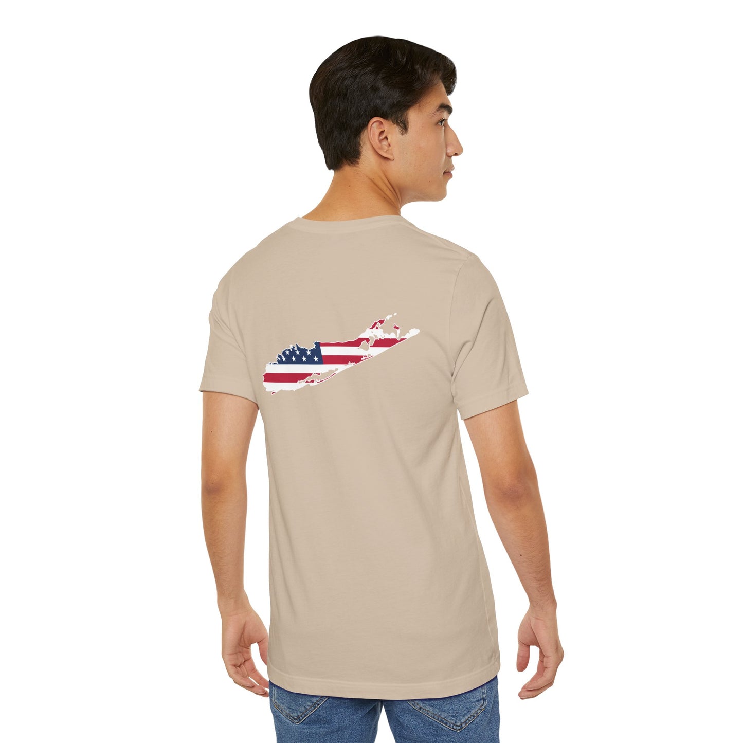 USA What's Up Long Island? Flag Tee - Unisex Jersey Short Sleeve Shirt - Print on front and back