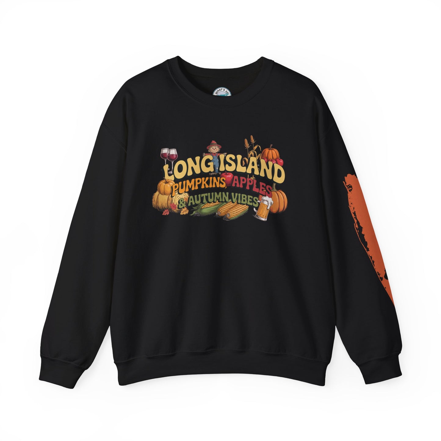 What's Up Long Island? Pumpkin, Apples & Autumn Vibes Crewneck Sweatshirt | Fall Sweater, Unisex Apparel, Thanksgiving Gift