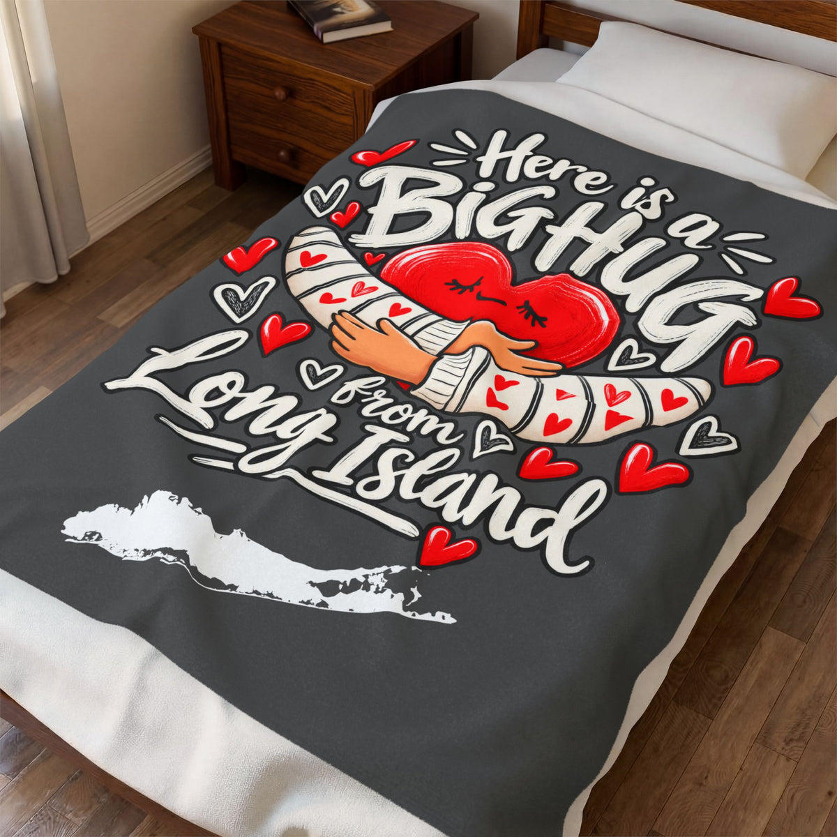 What's Up Long Island? Velveteen Plush Blanket – Here Is a Big Hug from Long Island - Happy heart with hugs