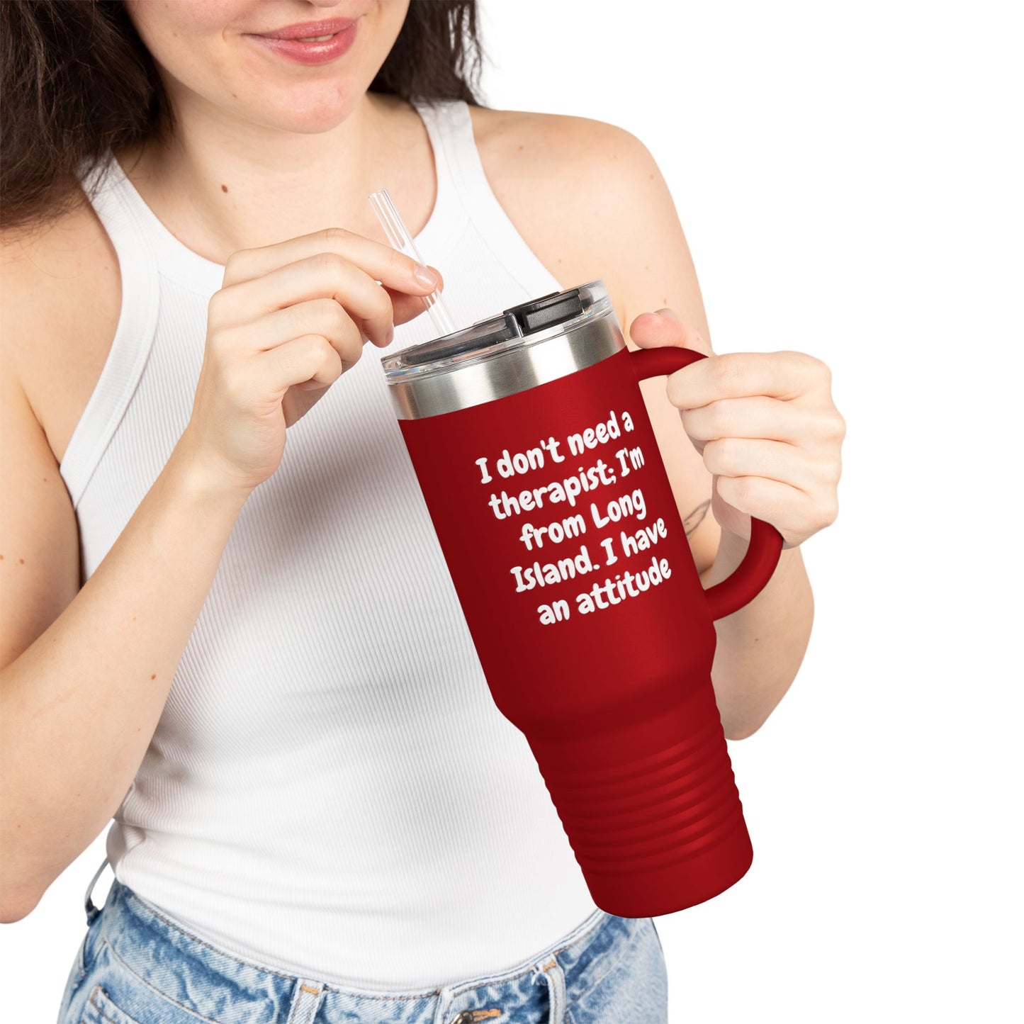 What's Up Long Island? Funny Insulated Travel Mug, 40oz - Perfect Gift for Coffee Lovers, Road Trips, Attitude, Humorous Drinkware, Long Island Pride