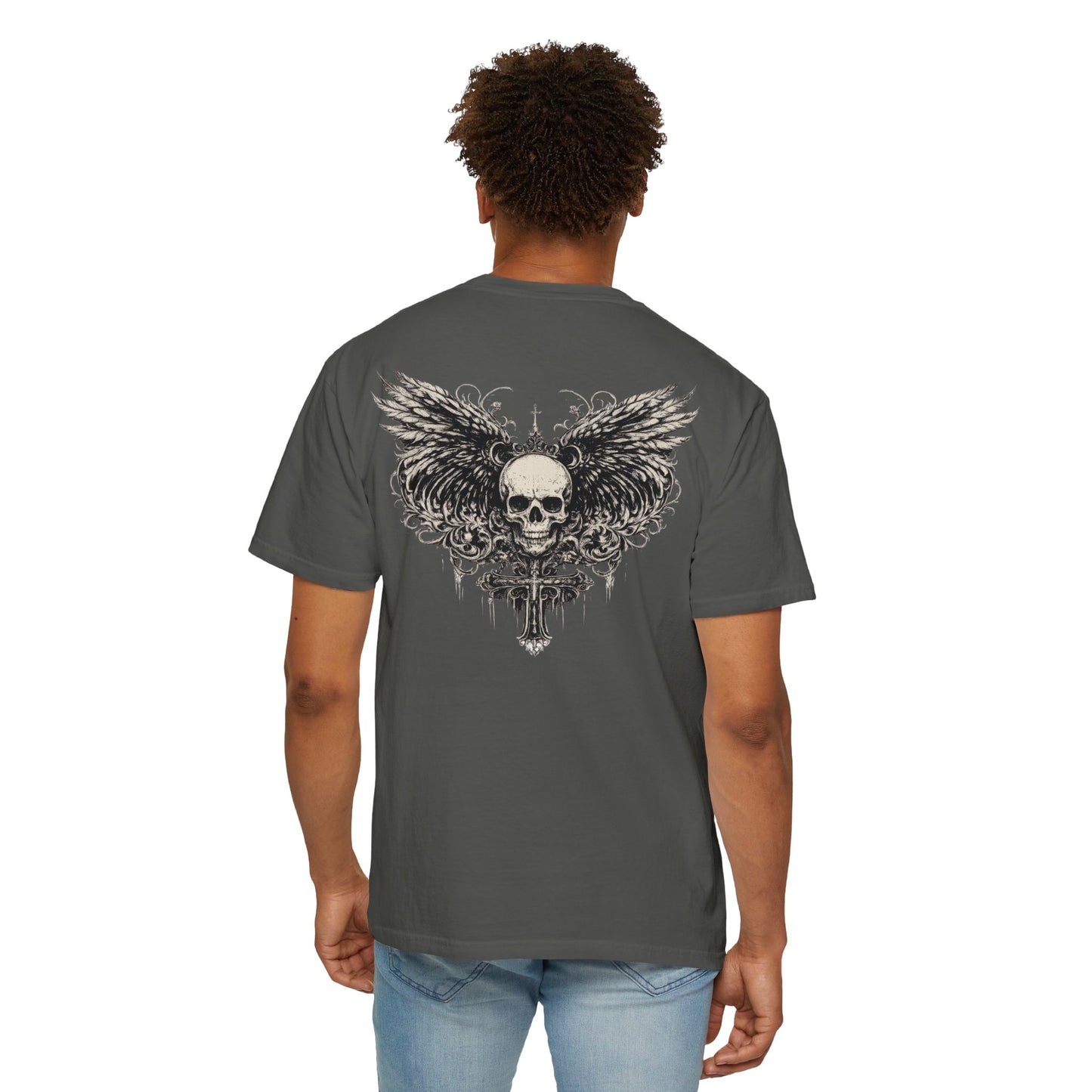 Skull with Wings T-Shirt — Gothic Skull & Sword Graphic Tee