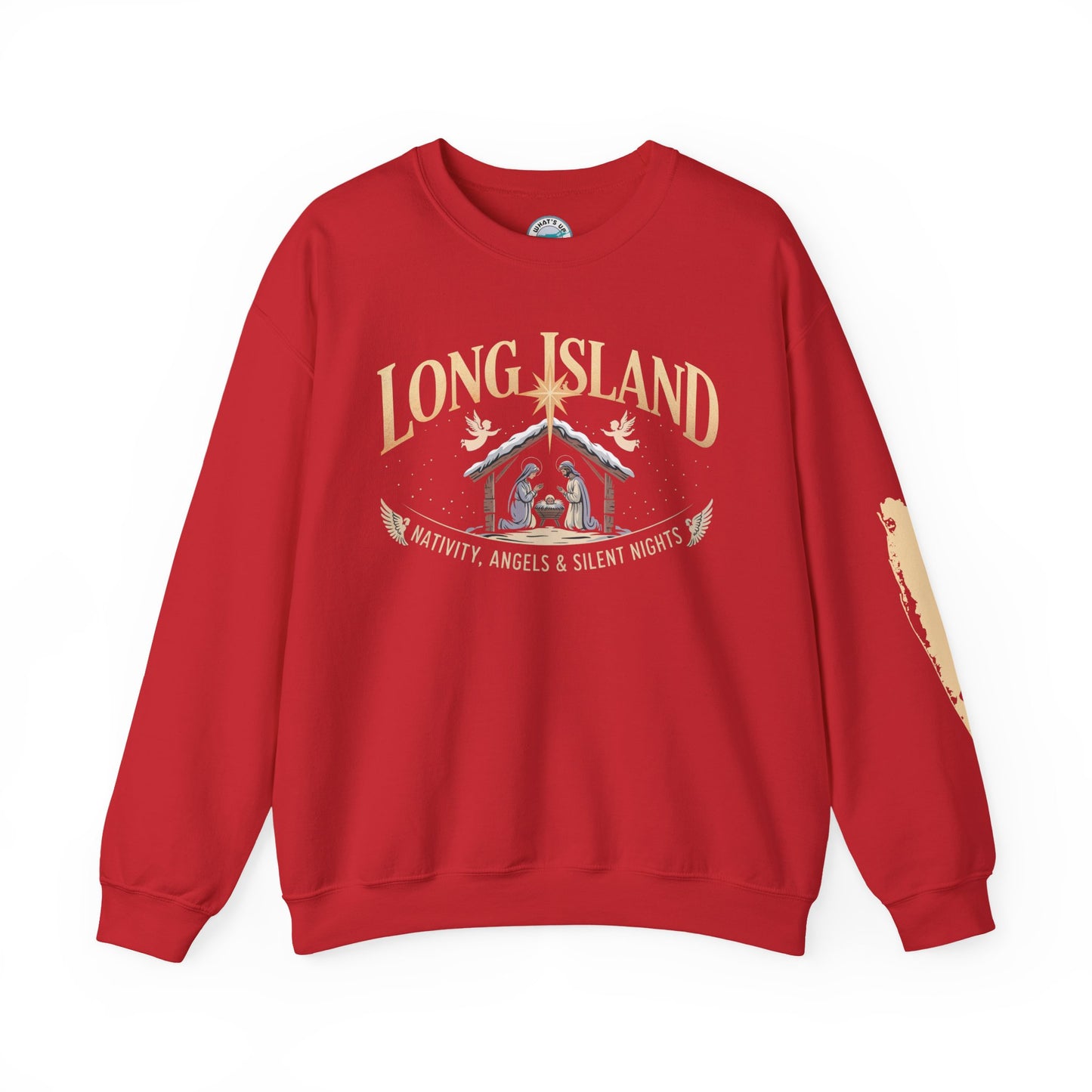 What's Up Long Island? Nativity, Angels & Silent Nights Unisex Crewneck Sweatshirt | Cozy Holiday Apparel, Gift for Christmas