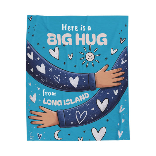 What's Up Long Island? Big Hug Velveteen Turquoise Plush Blanket - Big Hug from Long Island - Cozy Gift for Loved Ones