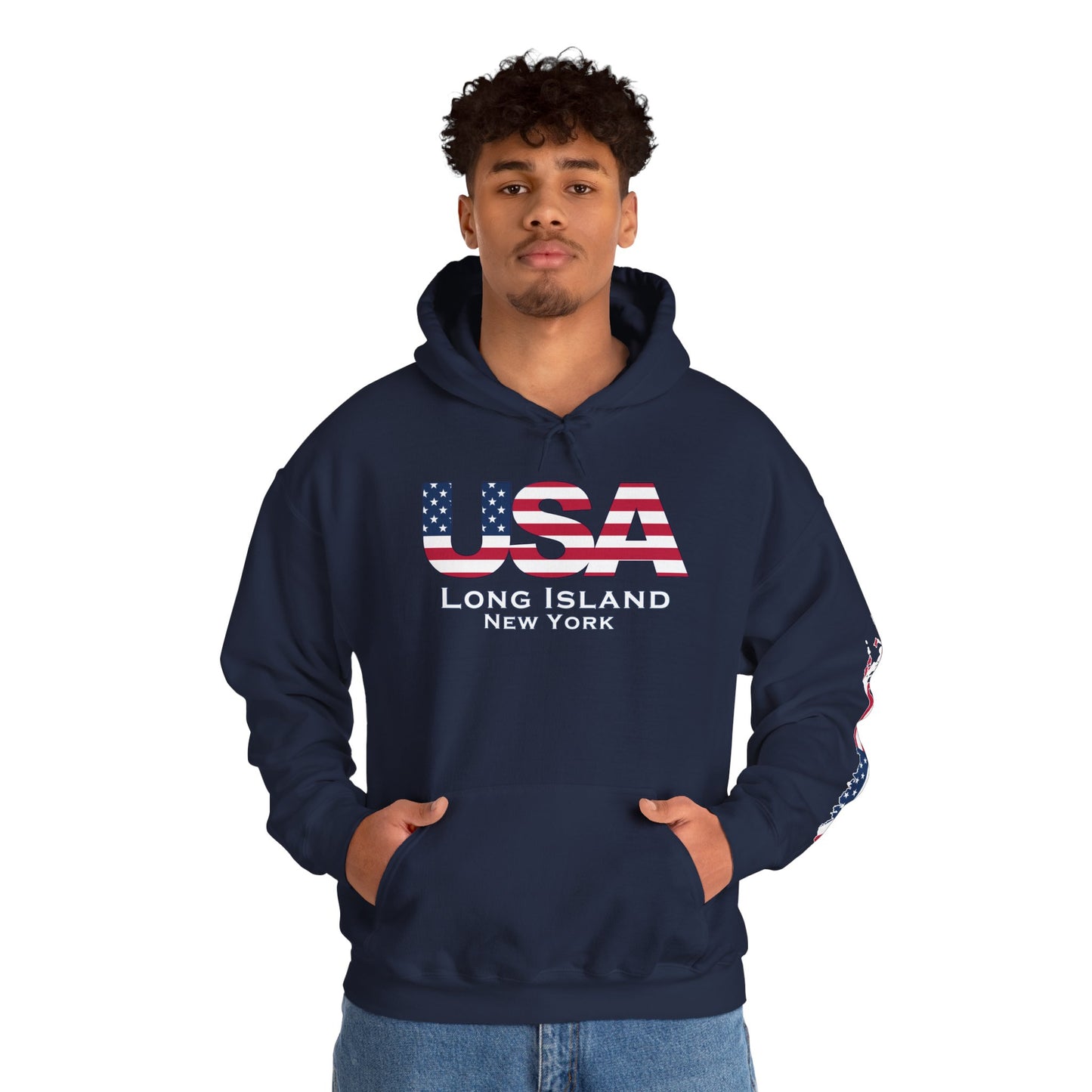 USA What's Up Long Island? Flag Hooded Sweatshirt - Unisex Heavy Blend™