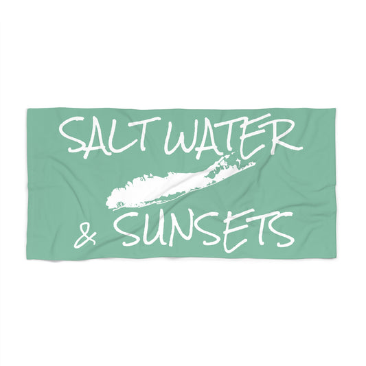 What's Up Long Island? Salt Water & Sunsets Seafoam Green Beach Towel — Coastal Design