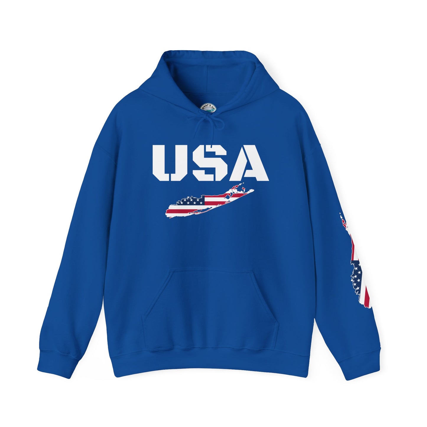 Patriotic Unisex Hooded Sweatshirt | Cozy USA What's Up Long Island? Flag Hoodie | Perfect for Independence Day