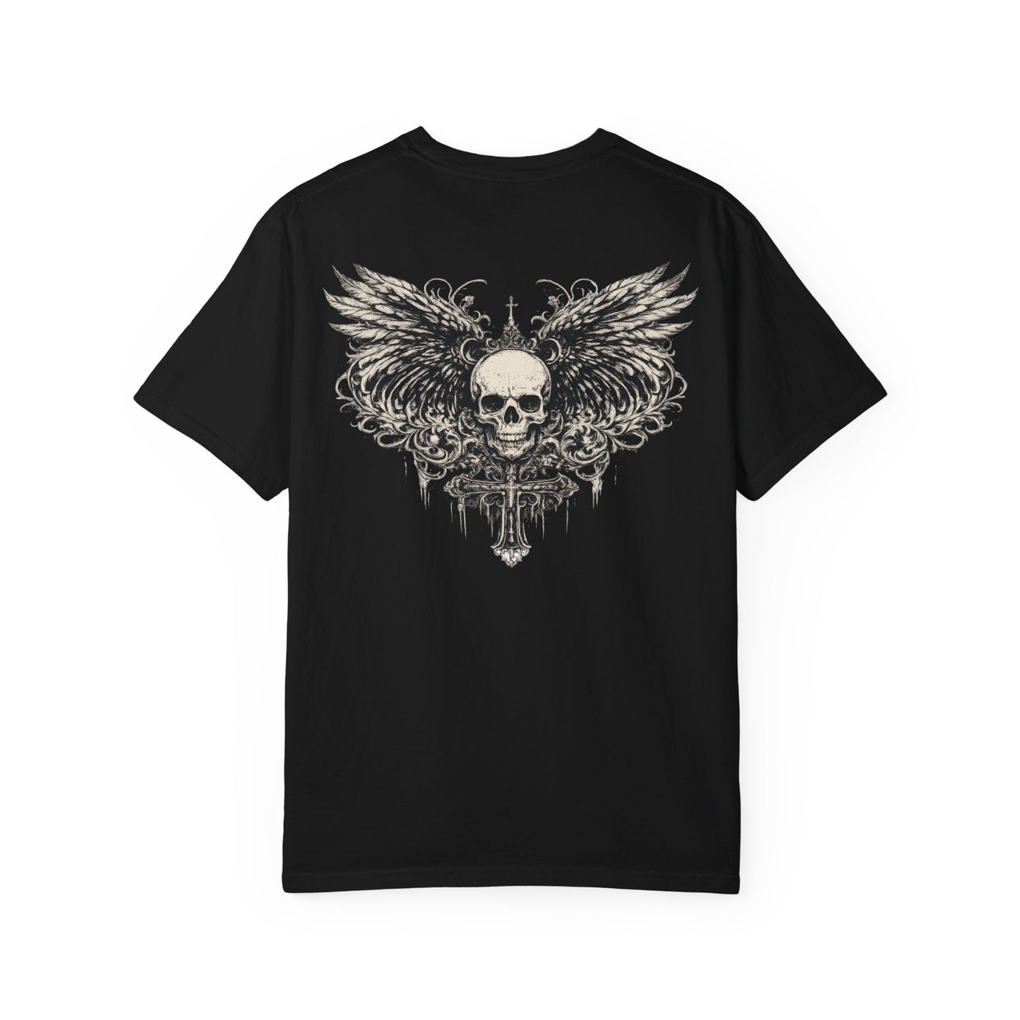 Skull with Wings T-Shirt — Gothic Skull & Sword Graphic Tee