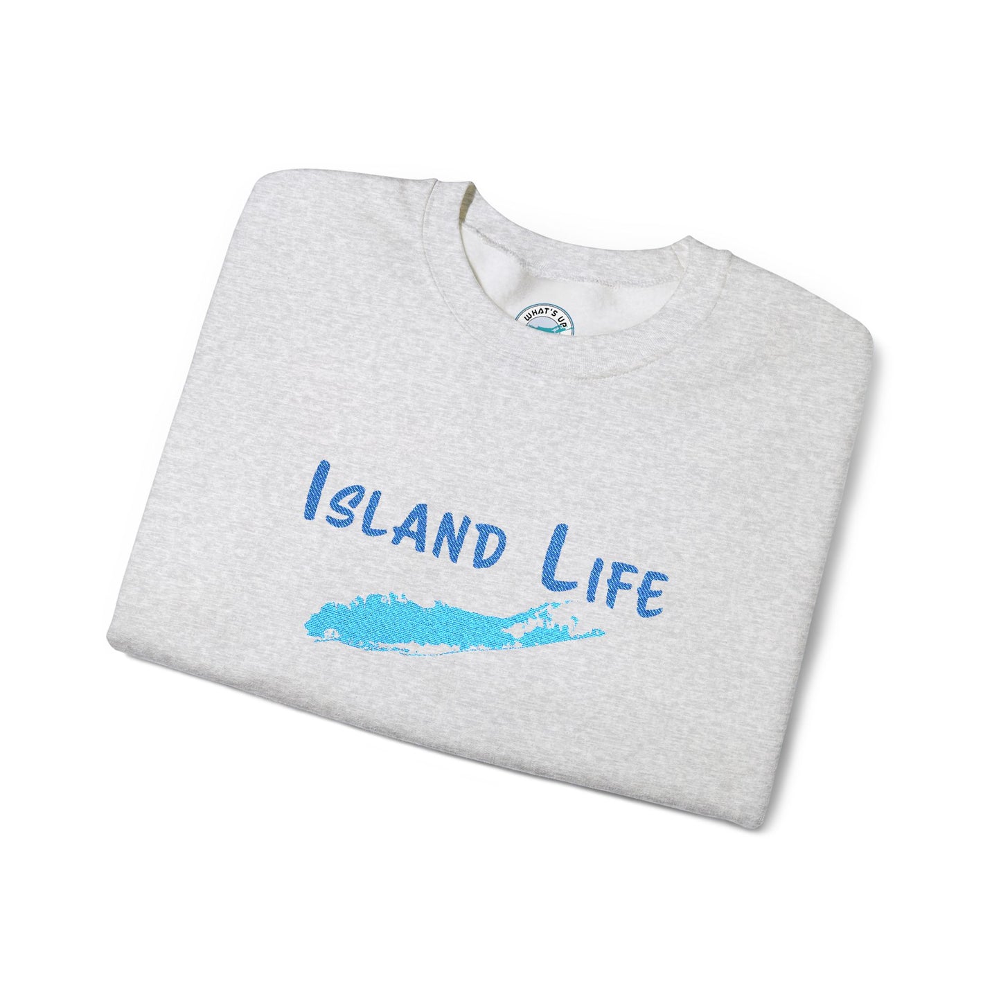 Embroidered Island Life - What's Up Long Island? Unisex Heavy Blend™ Crewneck Sweatshirt