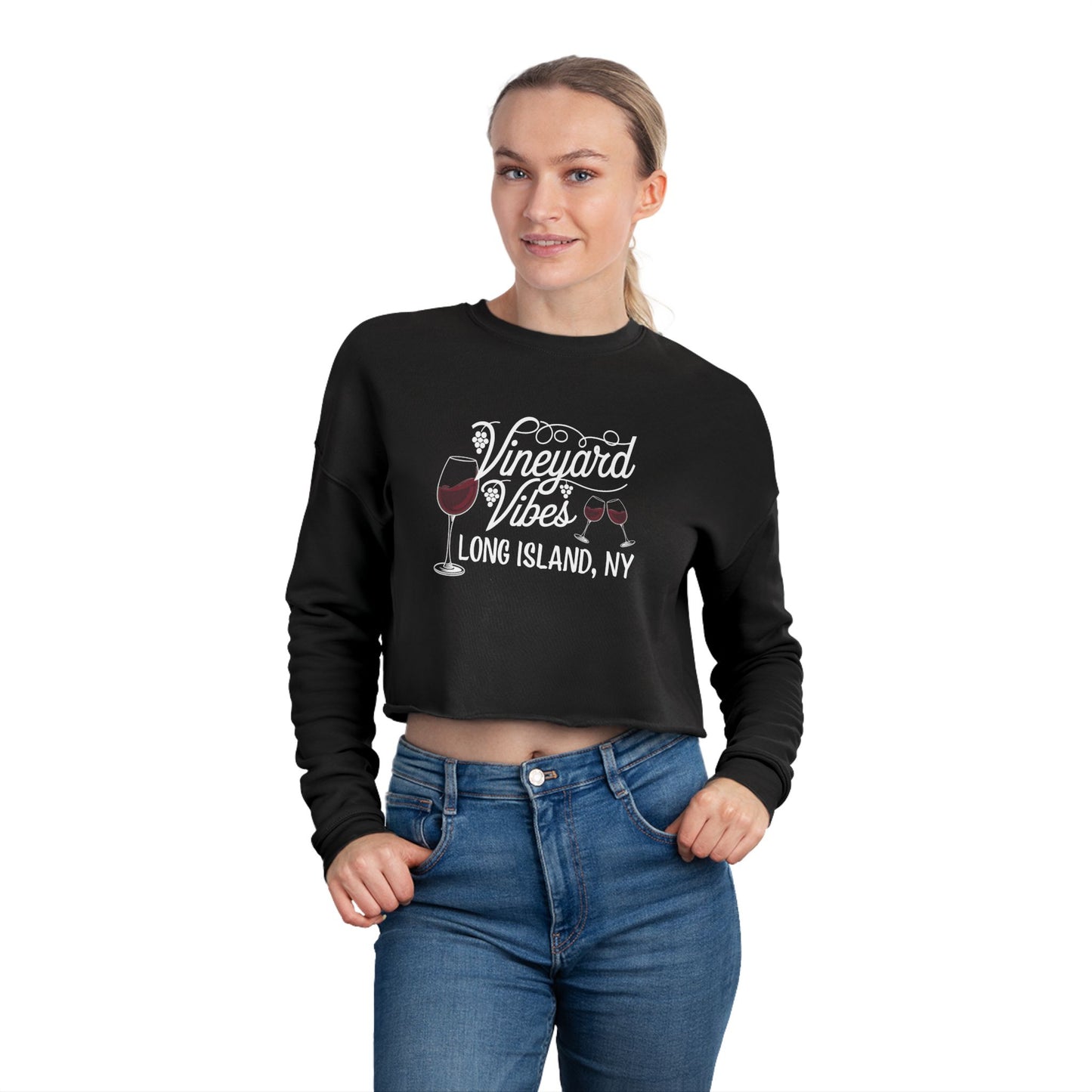 Vineyard Vibes Cropped Sweatshirt, Women's What's Up Long Island? Top, Stylish Sweatshirt for Fall, Perfect Gift for Wine Enthusiasts